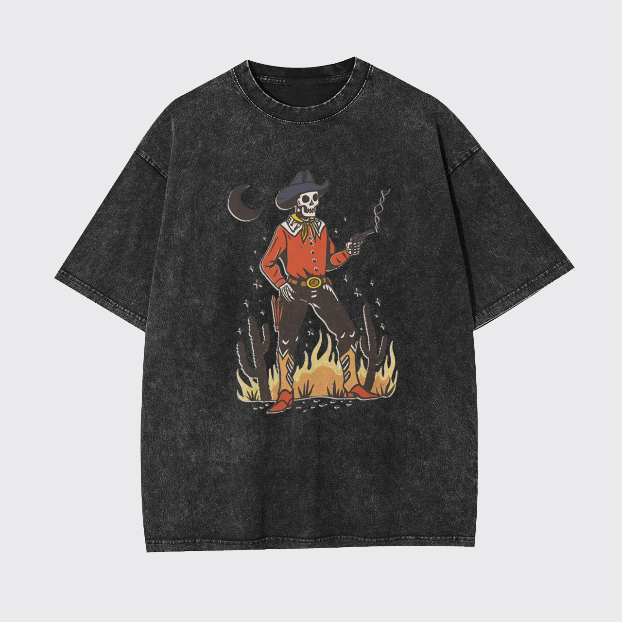 Skeleton Western Halloween Retro Desert Garment-dye Tees