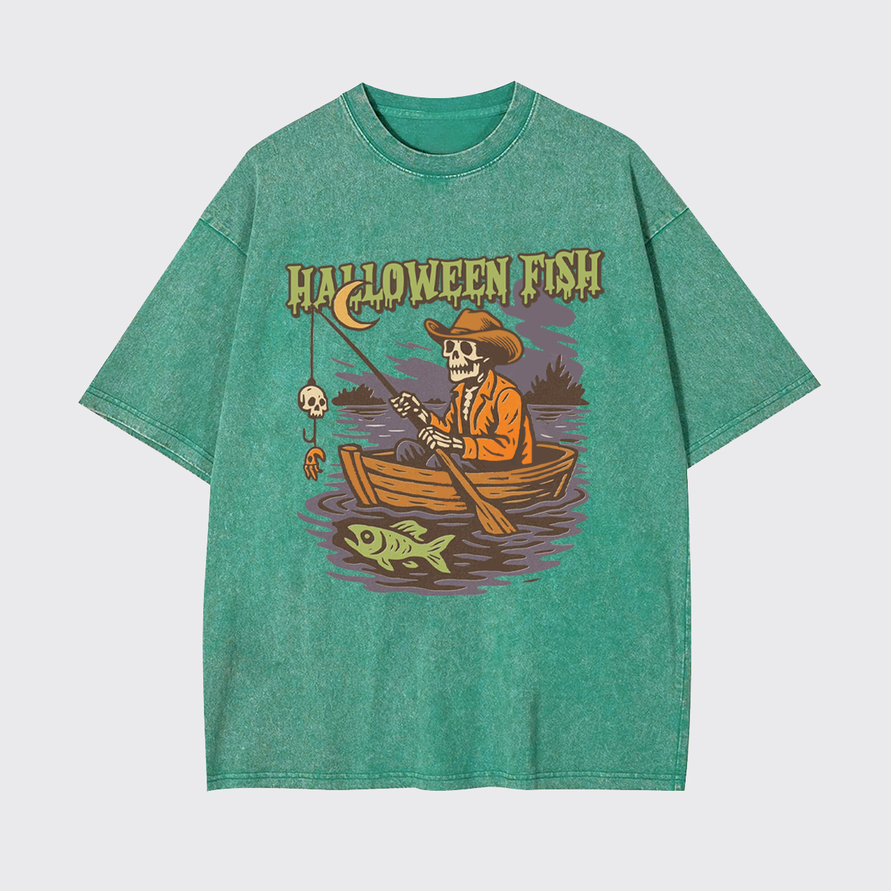 Halloween Fishing Ghost Bait Skeleton Garment-dye Tees