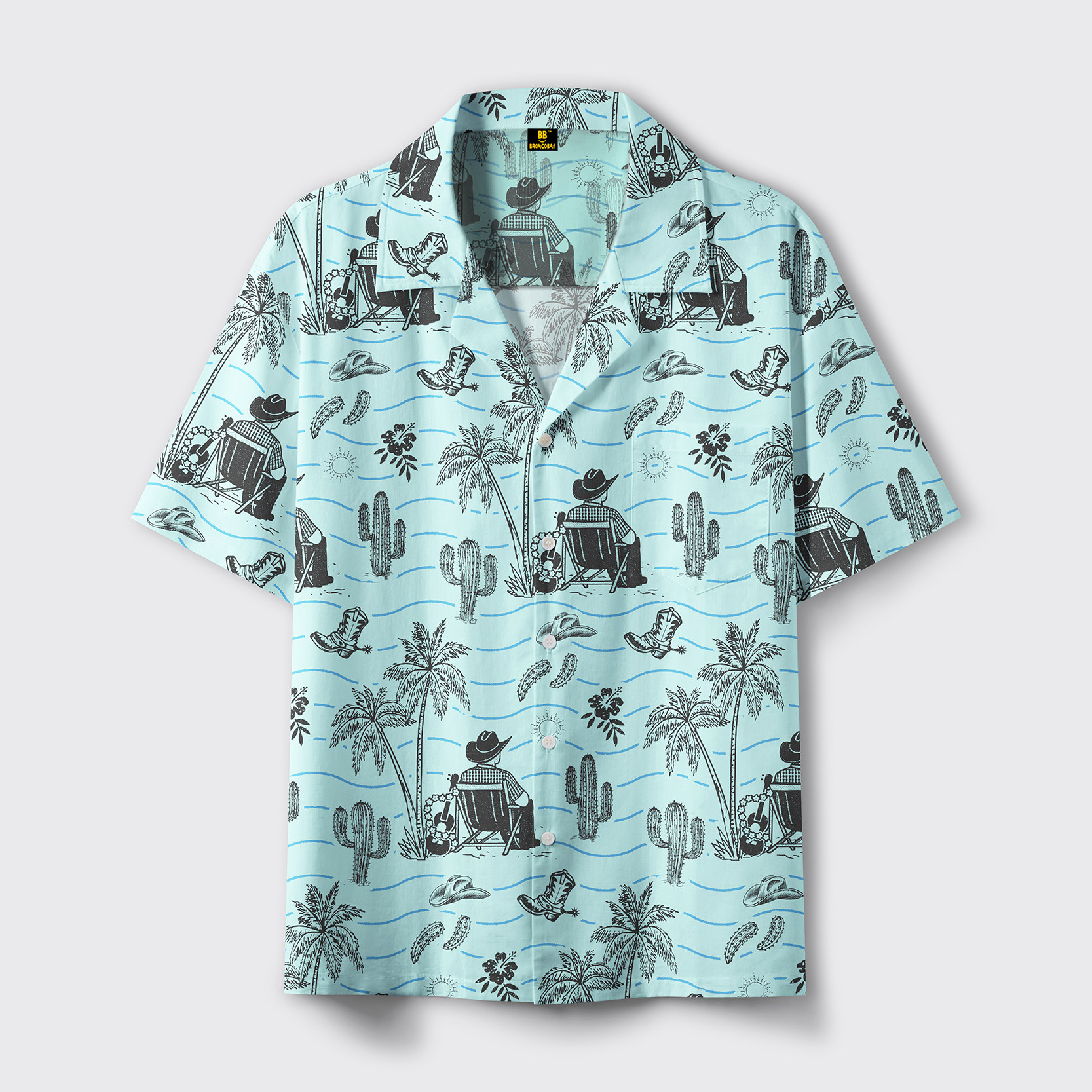 Western Cowboy Style Printed Hawaiian Shirt