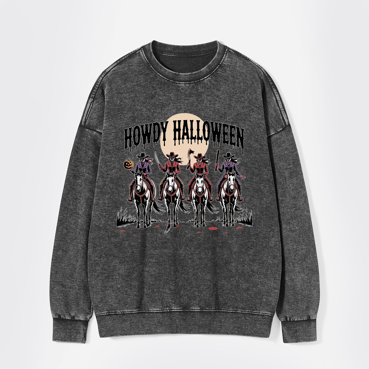 Cowgirl Riding Halloween Washed Sweatshirts