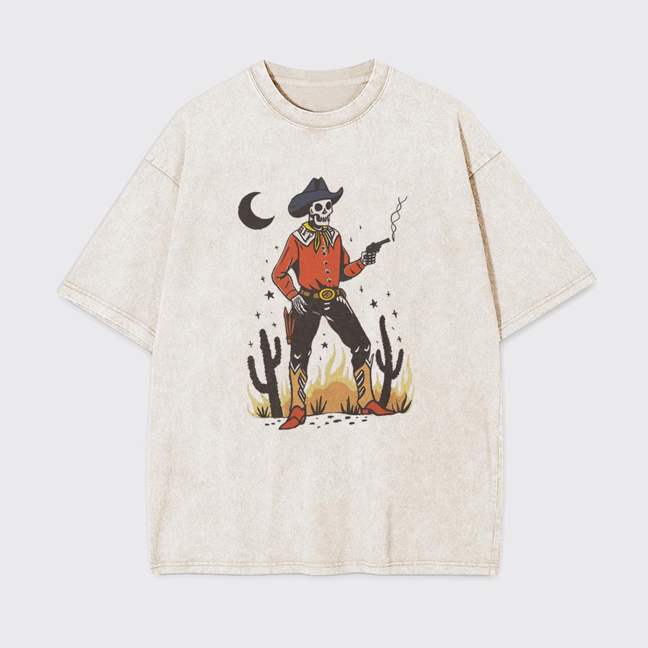 Skeleton Western Halloween Retro Desert Garment-dye Tees