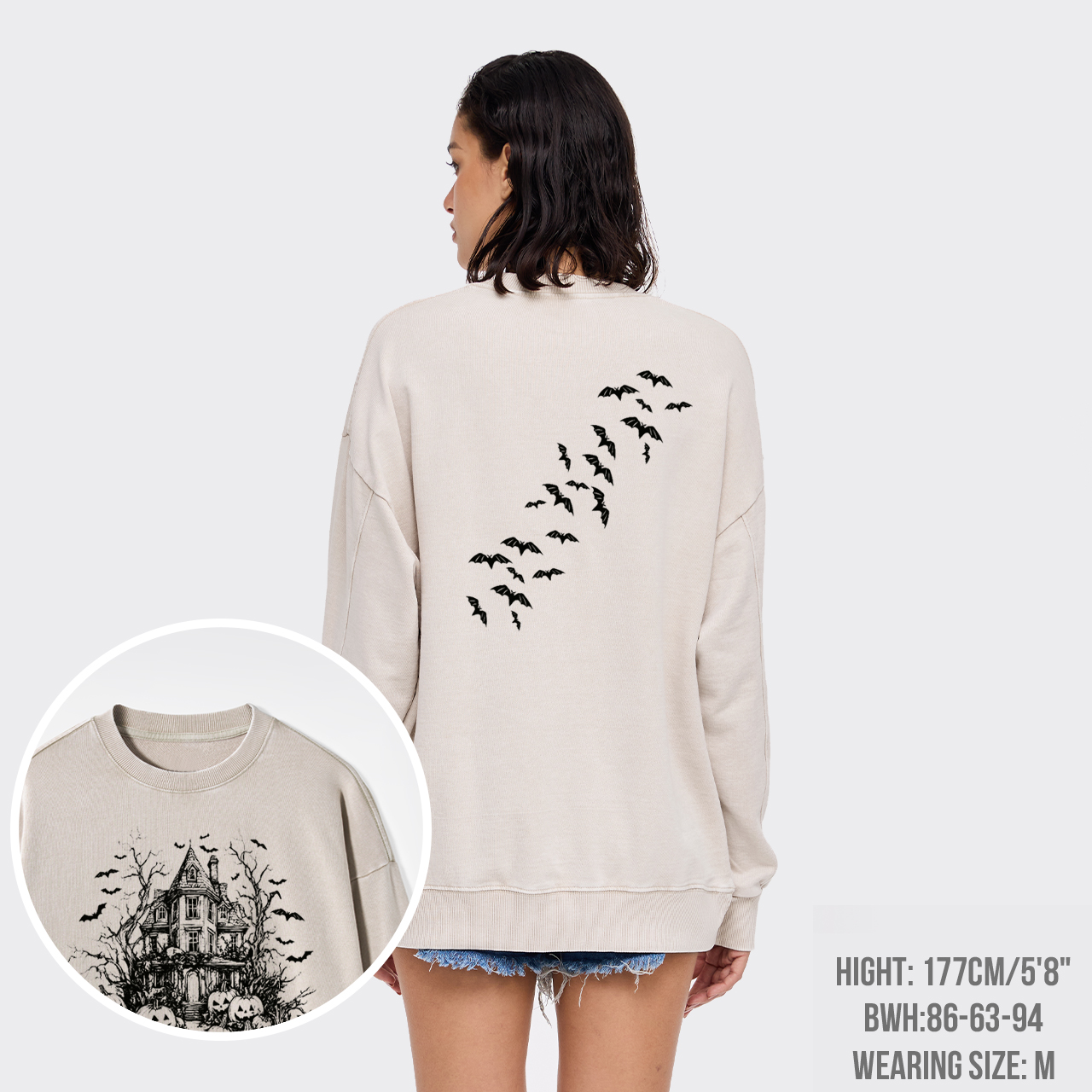 Vintage Haunted House Halloween Washed Sweatshirts