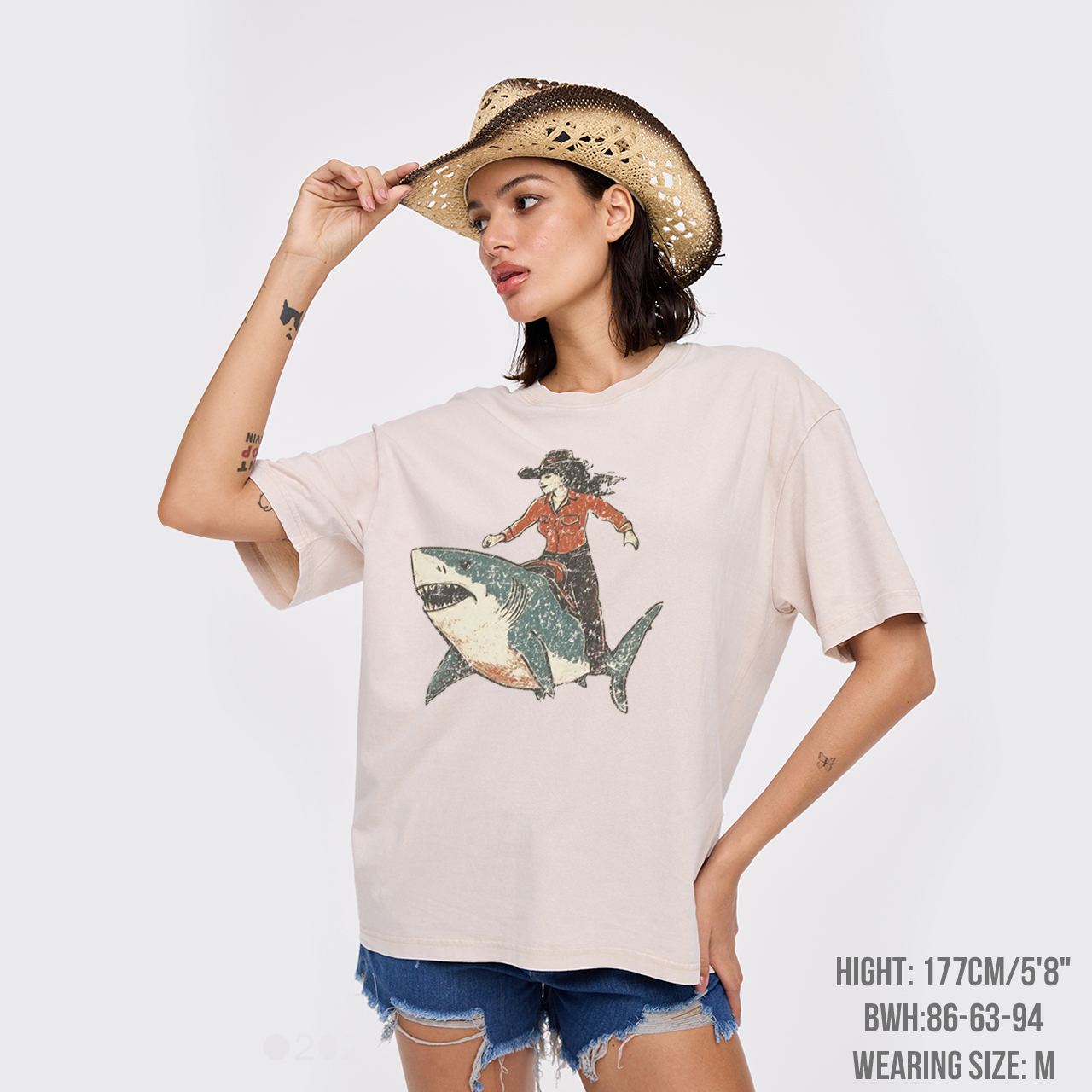 Cowgirl Riding Shark Garment-dye Tees