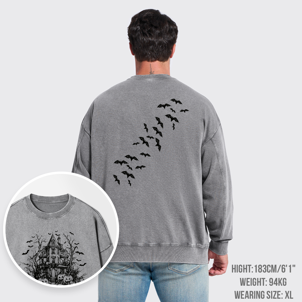 Vintage Haunted House Halloween Washed Sweatshirts