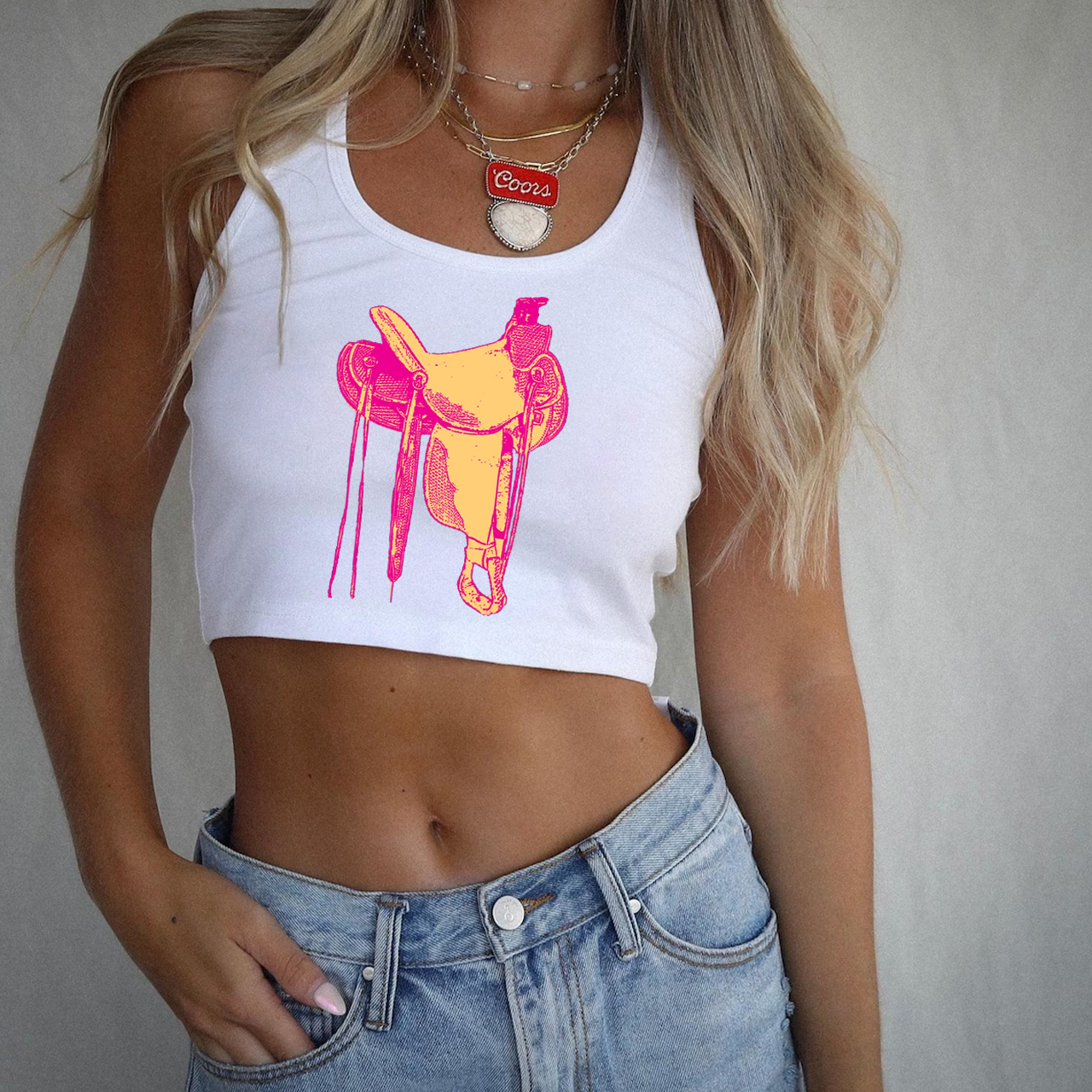 Western Pink Saddle Tank Top