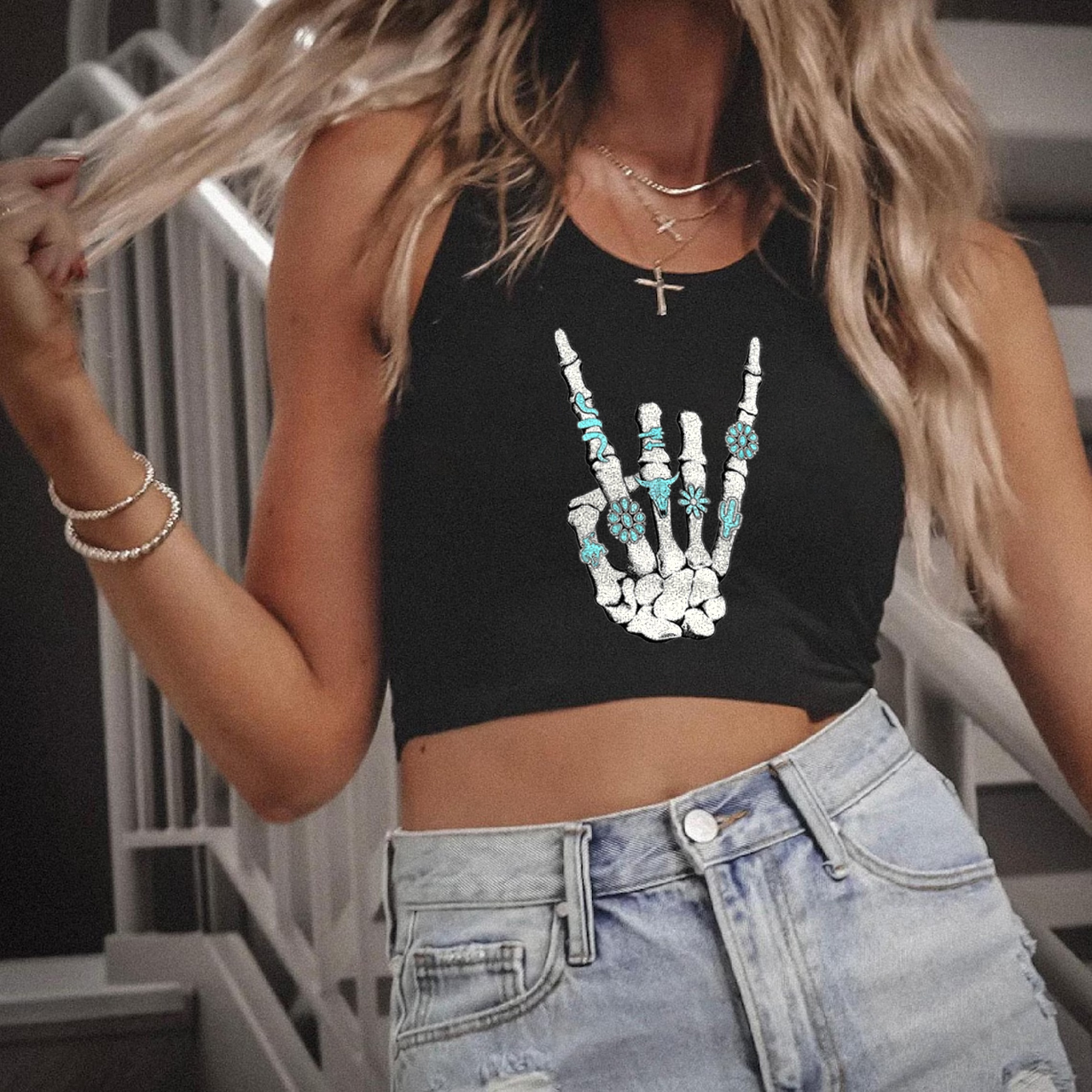 Western Rock On Skeleton Tank Top
