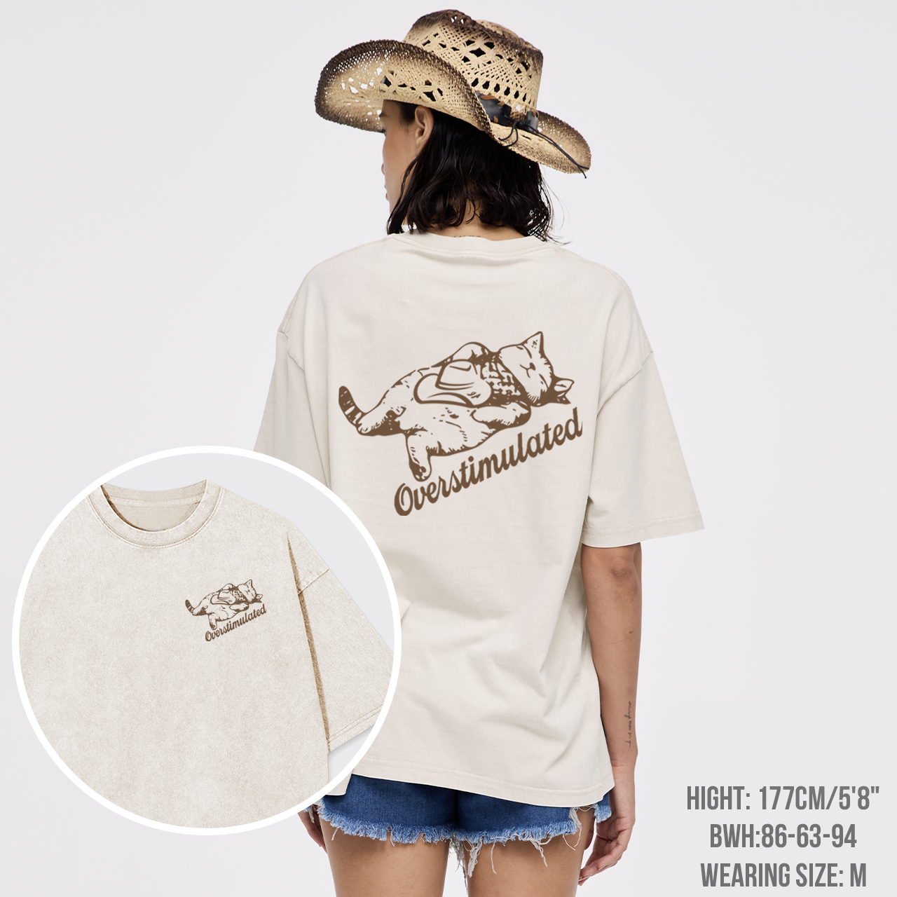 Overstimulated Cowboy Cat Garment-dye Tees