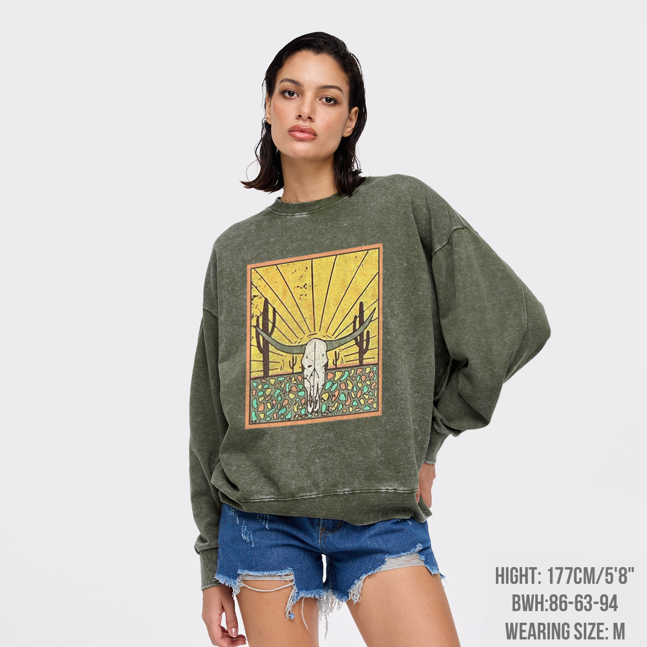 Wild Cow Skull Washed Sweatshirts