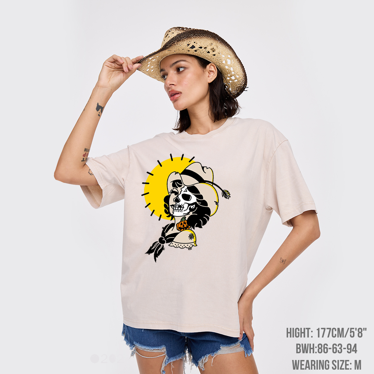 Halloween Skull Cowgirl Garment-dye Tees