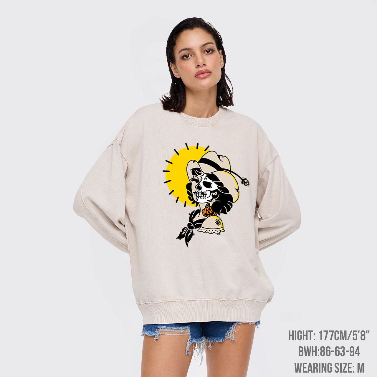 Halloween Skull Cowgirl Washed Sweatshirts