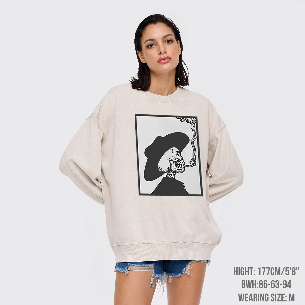 Smoking Cowboy Skeleton Washed Sweatshirts