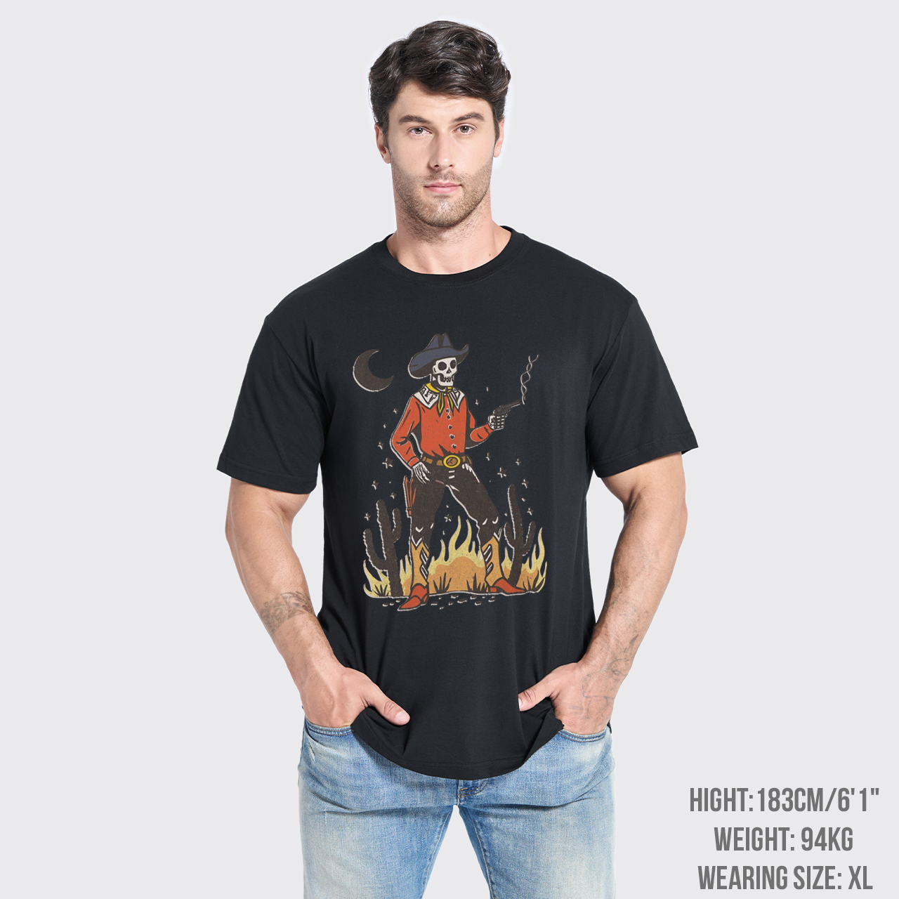 Skeleton Western Halloween Retro Desert T-Shirts