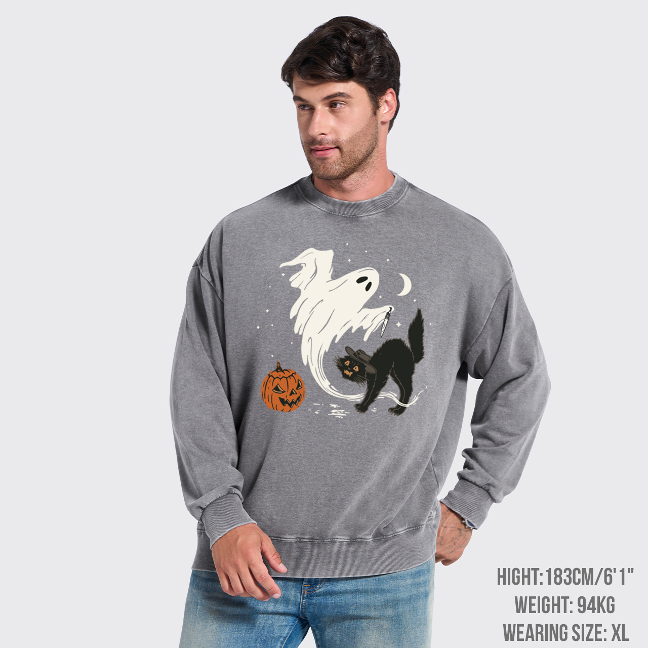 Ghost & Cat Halloween Washed Sweatshirts