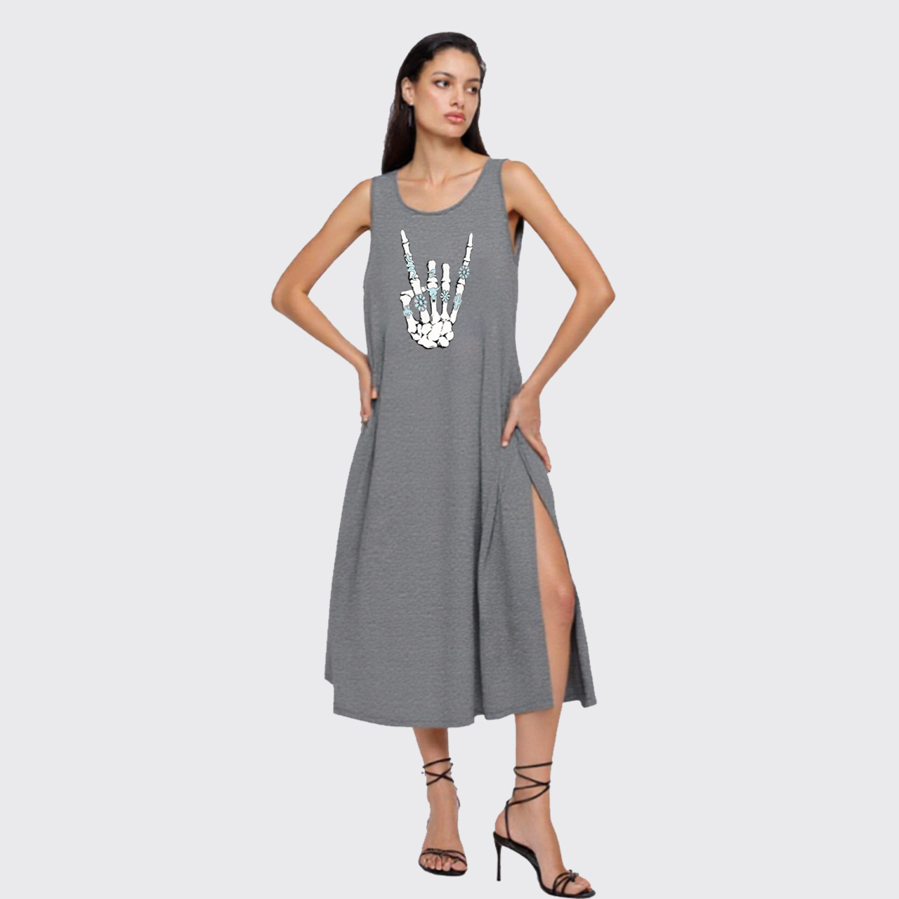Western Rock On Skeleton Slit Tank Dress