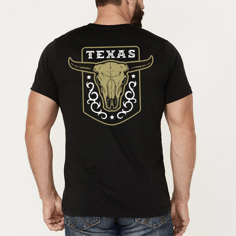 Texas Vintage Emblem With Bull Skull On a Dark T-Shirt