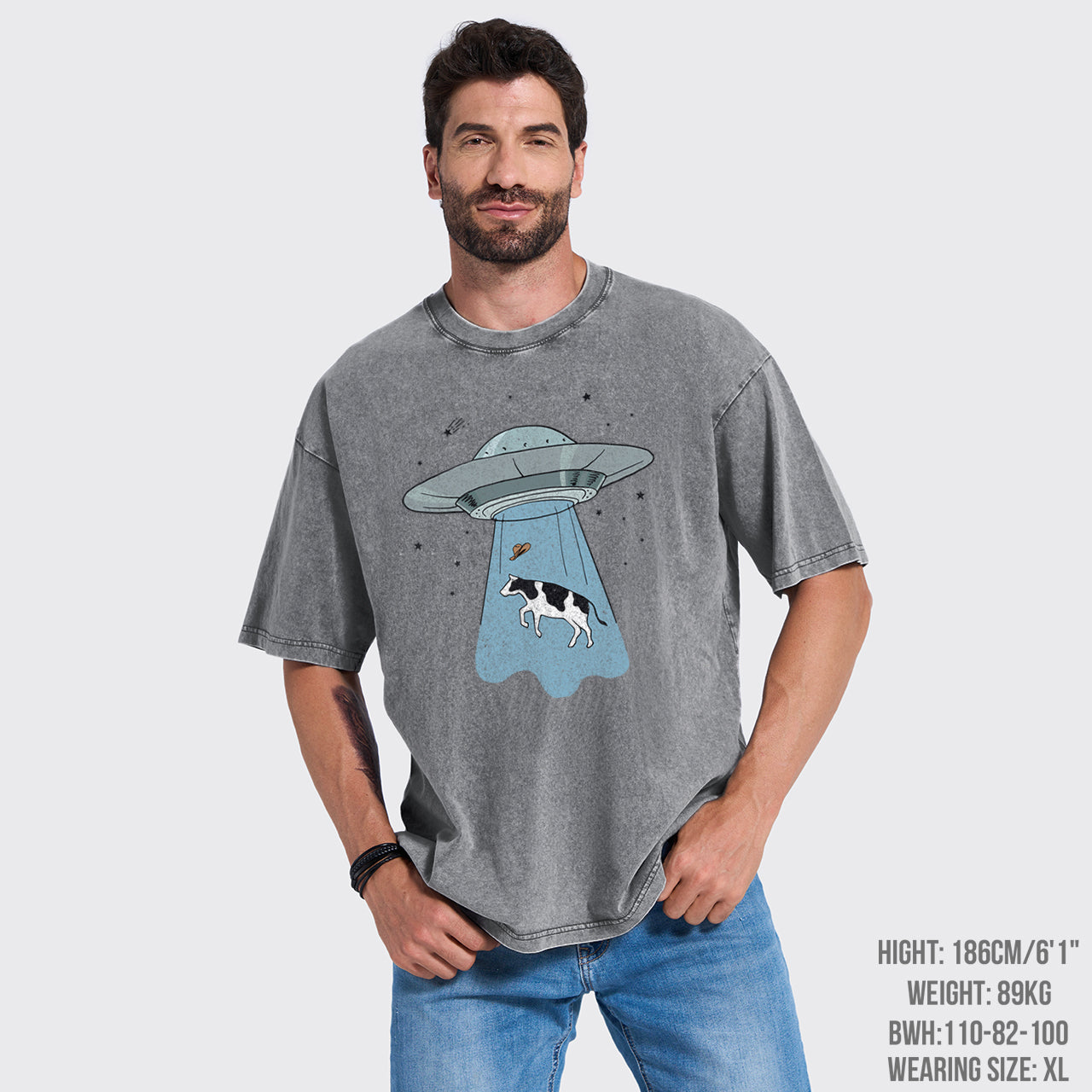 Funny UFO Alien Cow Garment-dye Tees