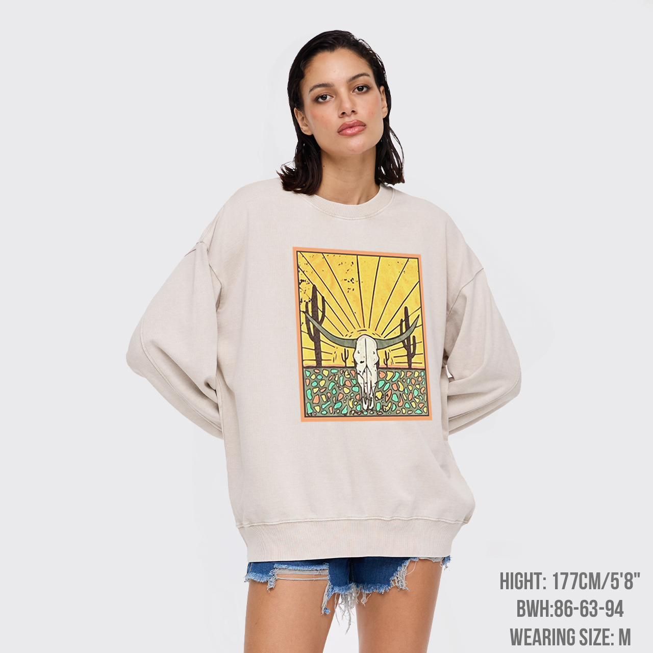 Wild Cow Skull Washed Sweatshirts