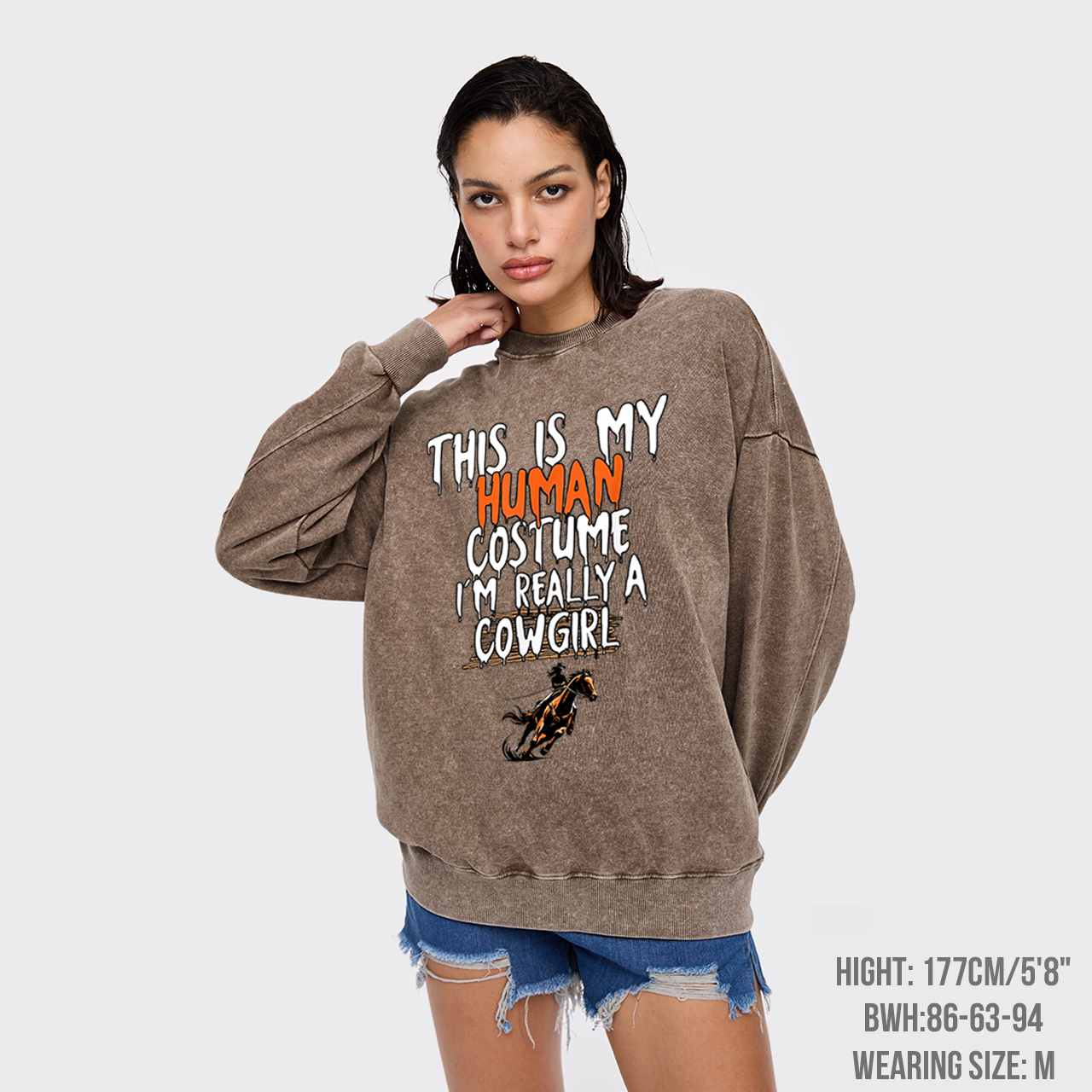 Halloween I'm Really A Cowgirl Washed Sweatshirts