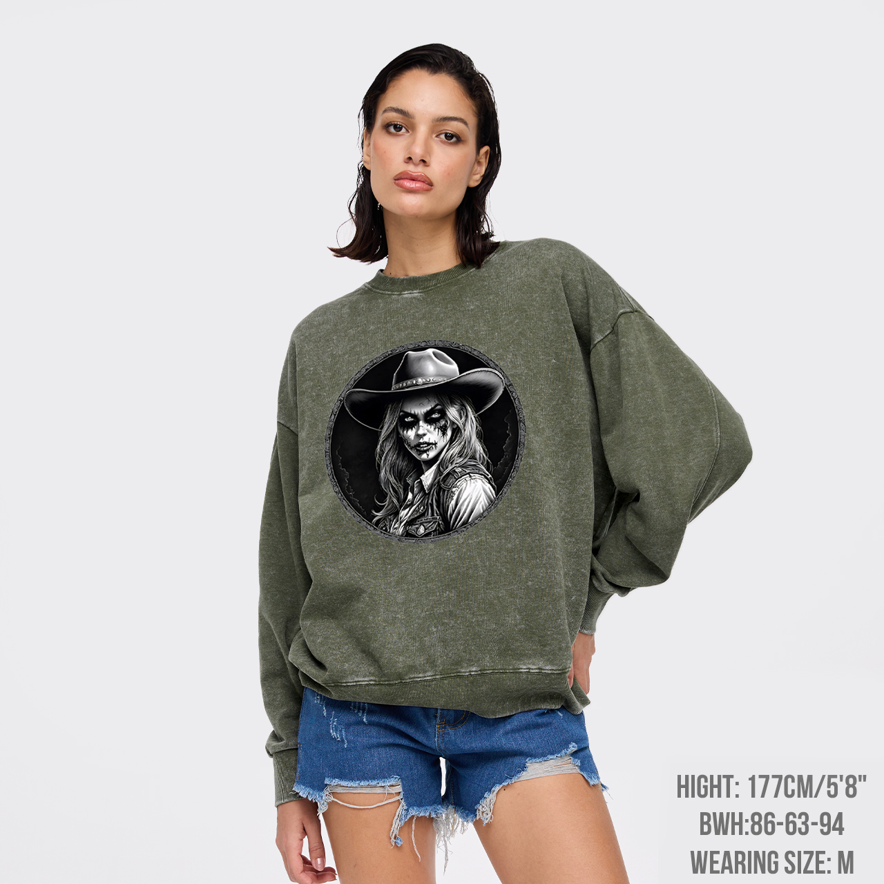 Halloween Undead Cowgirl Washed Sweatshirts