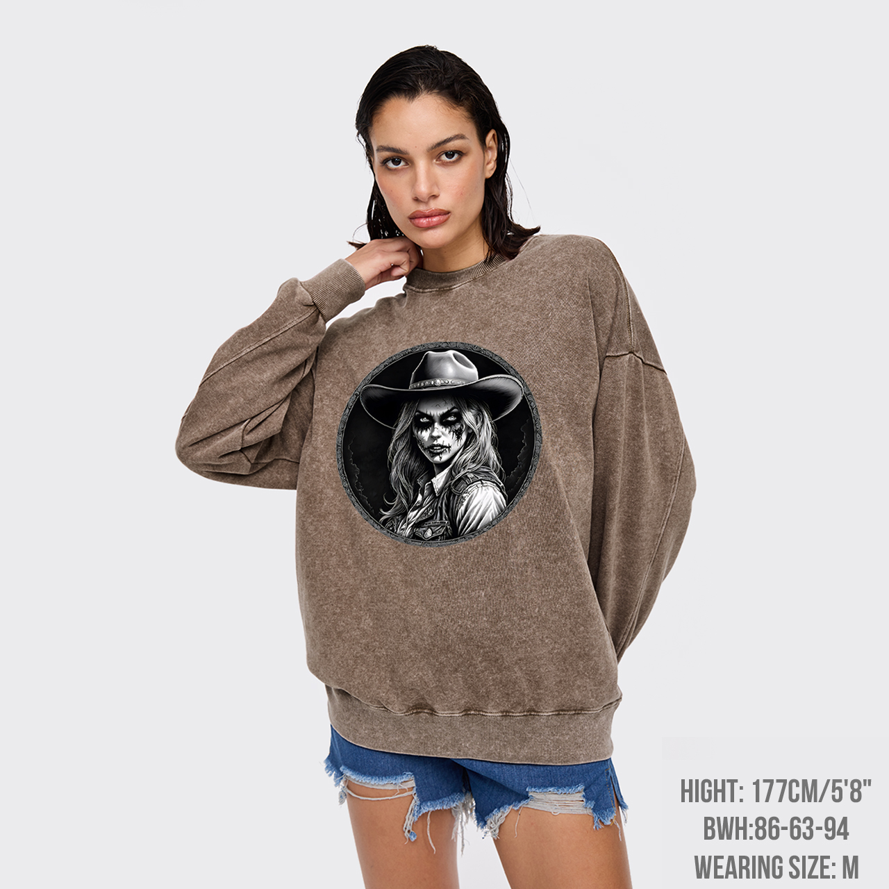 Halloween Undead Cowgirl Washed Sweatshirts