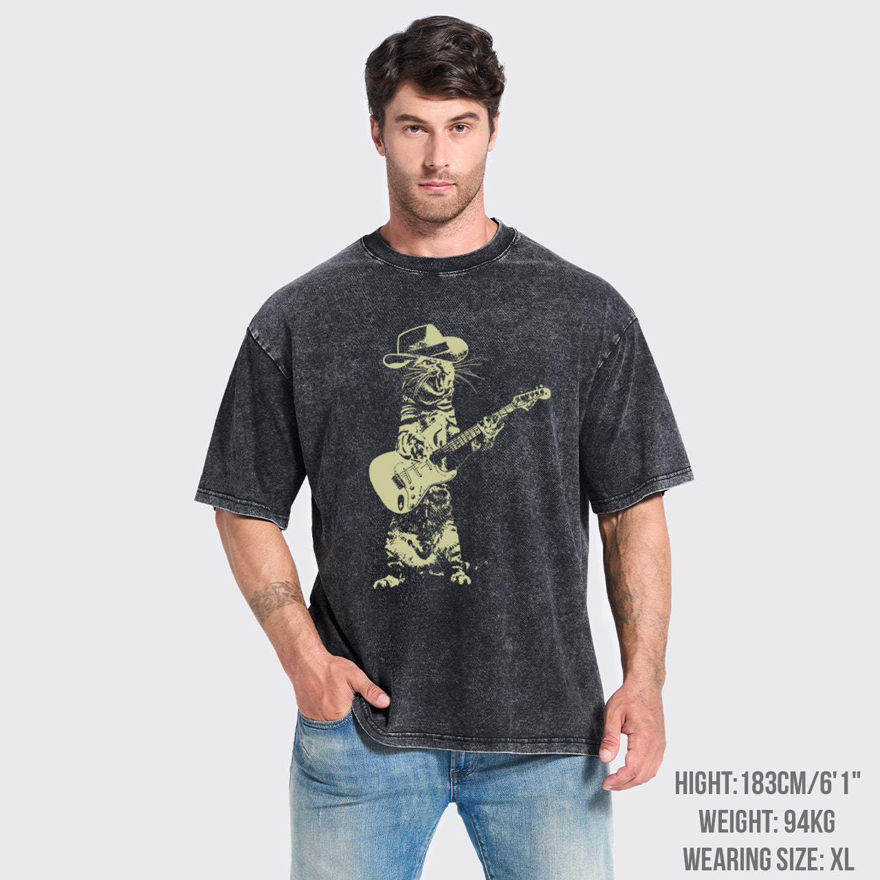 Cat Playing Guitar Garment-dye Tees