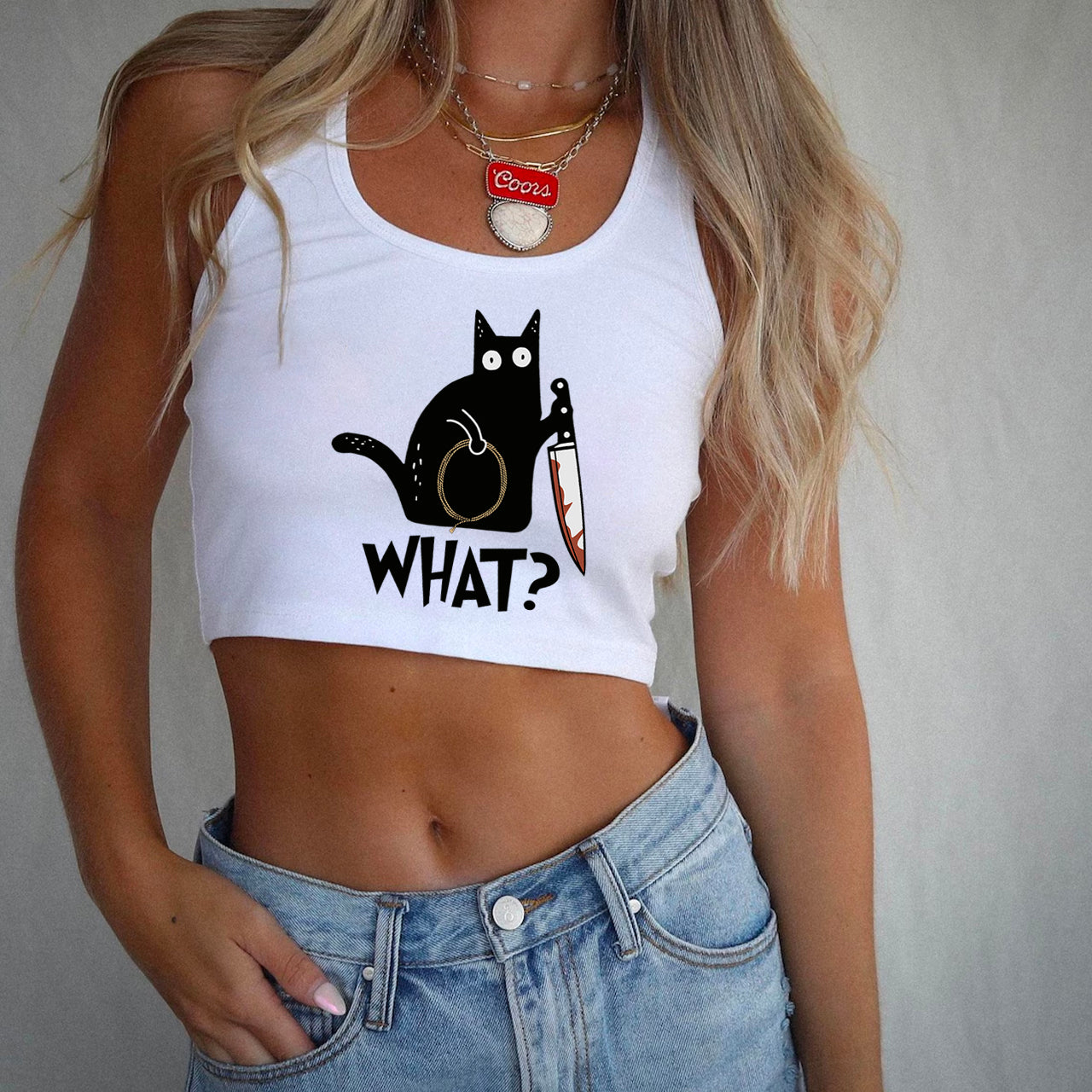 Murderous Black Cat With Knife Tank Top