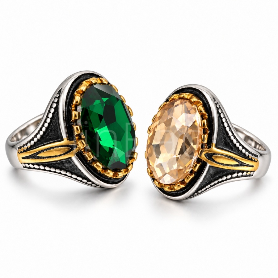 Vintage Statement Two-Tone Stainless Steel Multicolor Ring B099