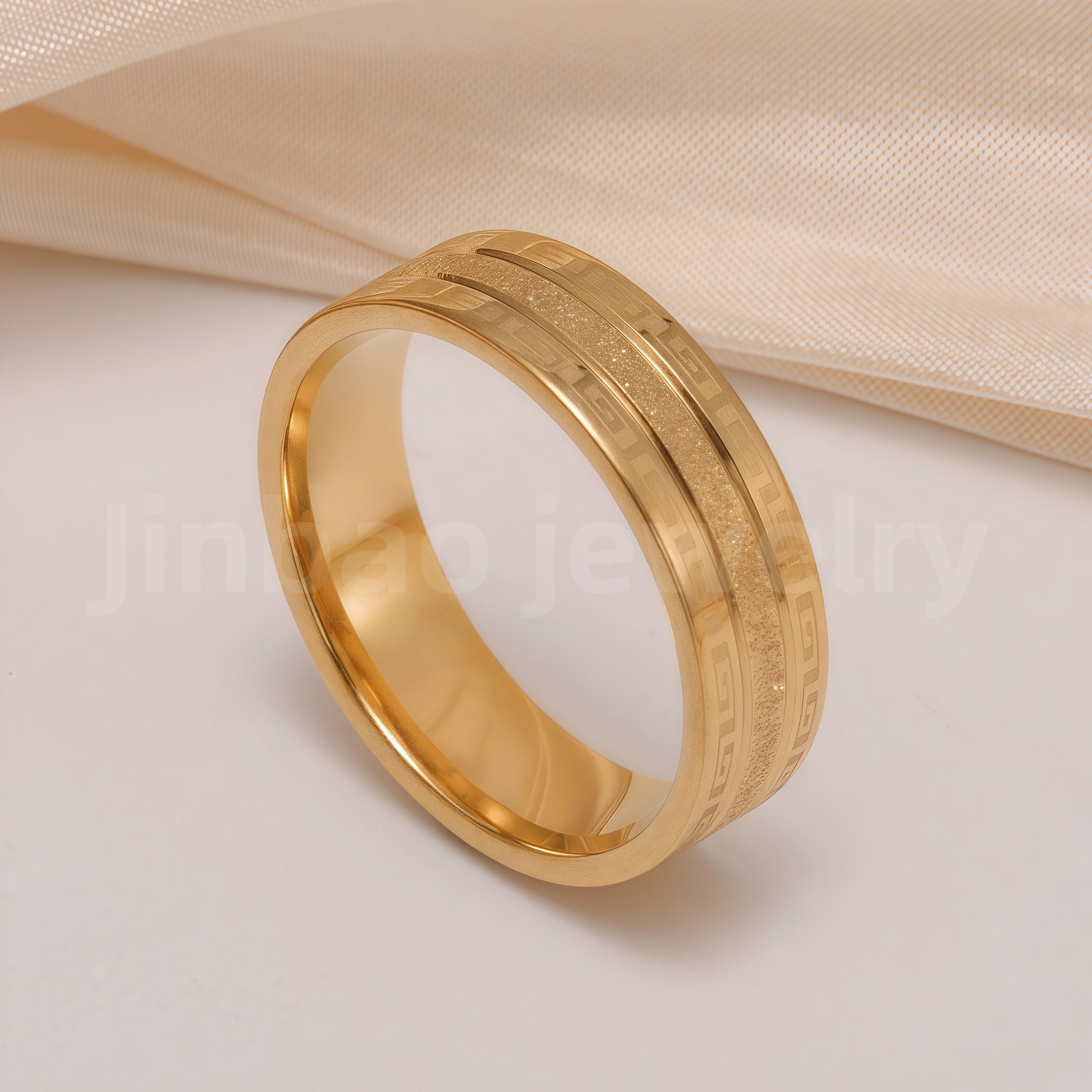 24K Gold-Plating Stainless Steel Minimalist Textured Trendy Men's Waterproof Ring  6MM-JinBaoJewerly