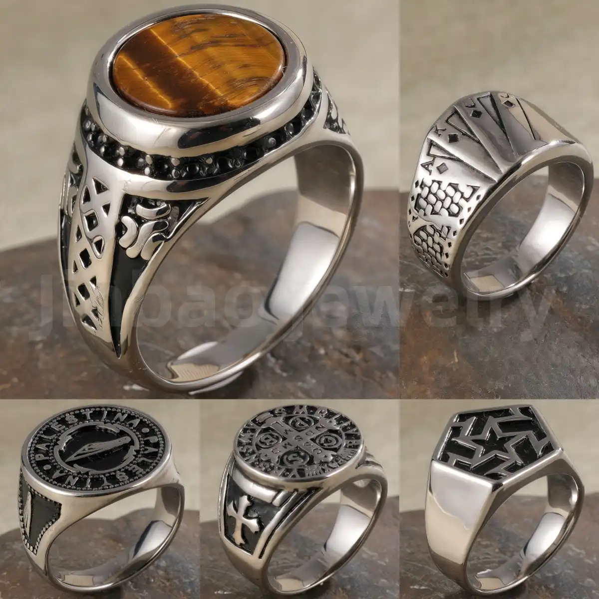 High Quality Stainless Steel Titanium Retro Engraved Pattern Men's Ring-JinBaoJewerly