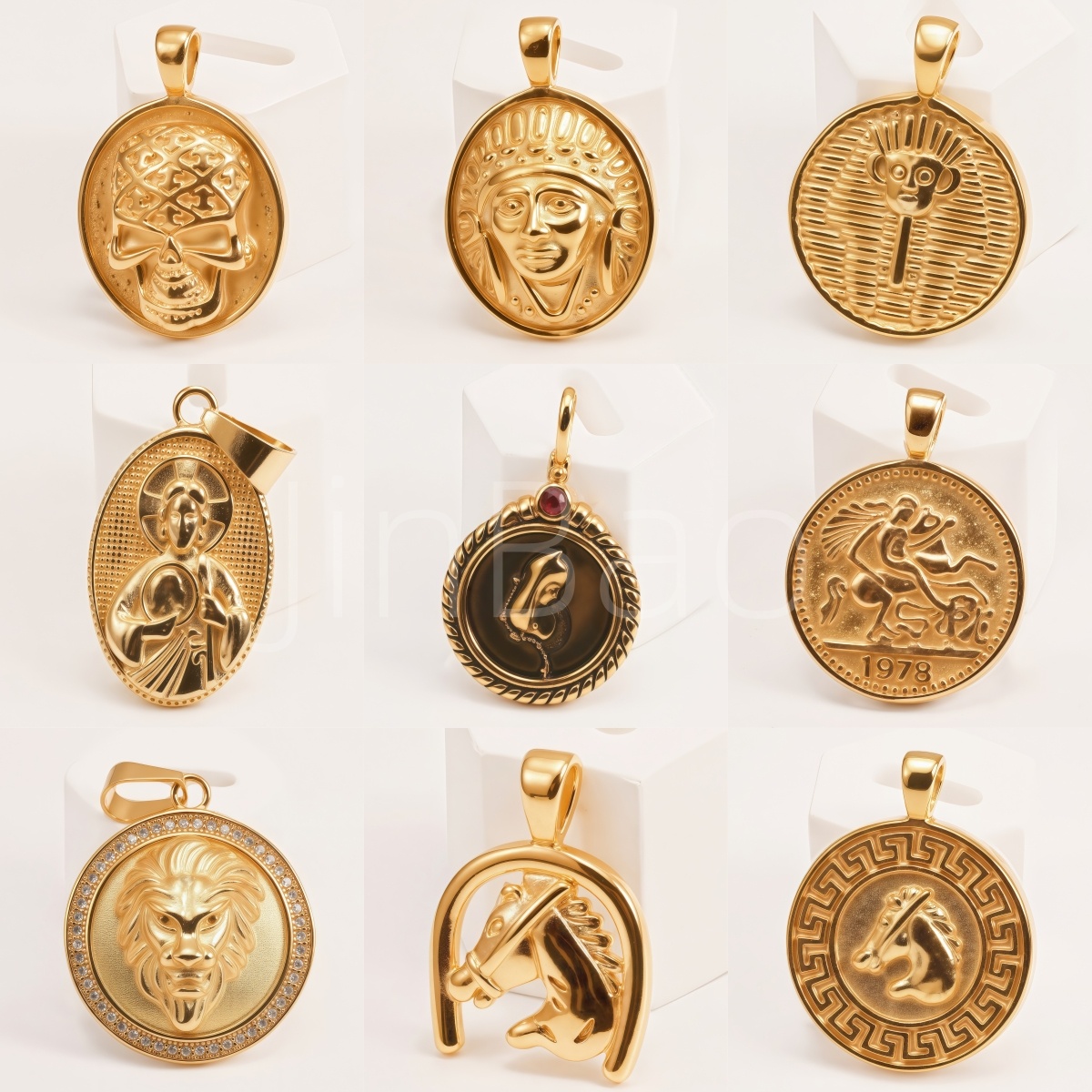 9-Piece Assorted Vintage Relief Gold-Tone Pendant Charm Set