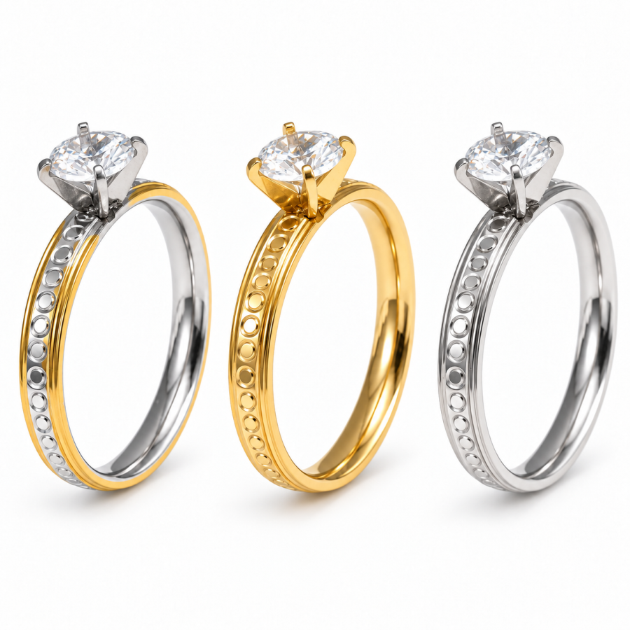 classic solitaire minimalist dainty Stainless Steel Multicolor Ring C011