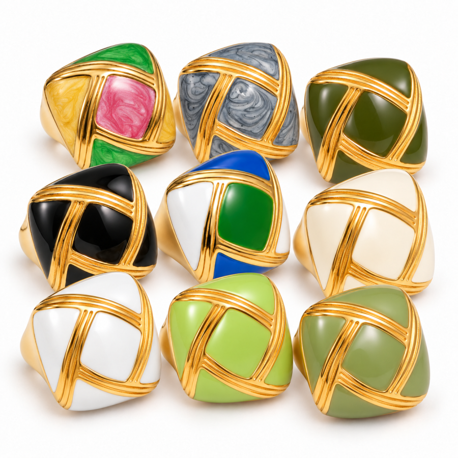 modern-geometric statement-chunky Stainless Steel Multicolor Ring G004669