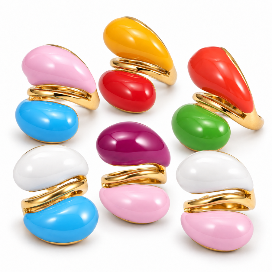color-block abstract Stainless Steel Gold tone Ring E00589
