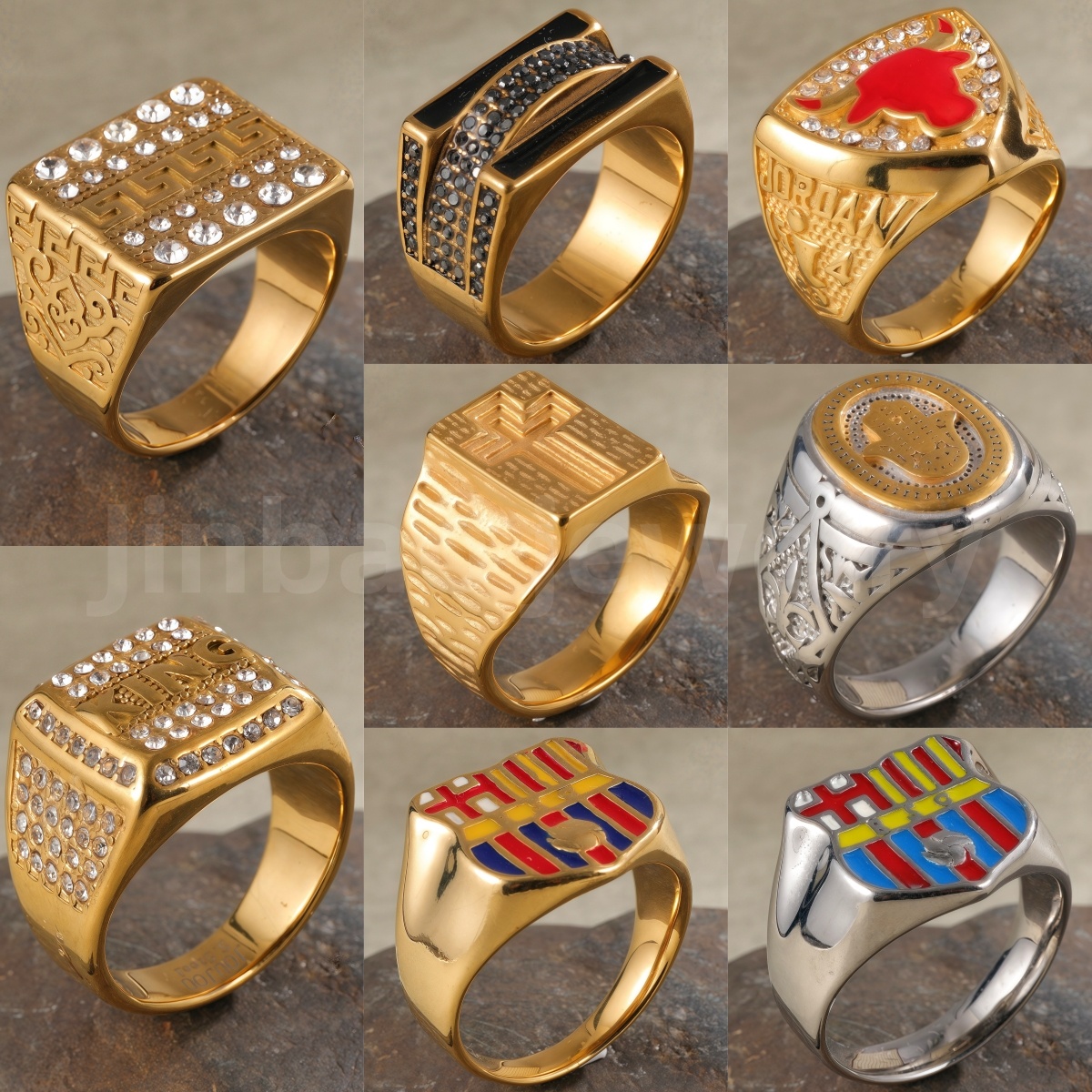 24K Gold PVD Stainless Steel Titanium Unique Textured Design Men's Ring-JinBaoJewerly
