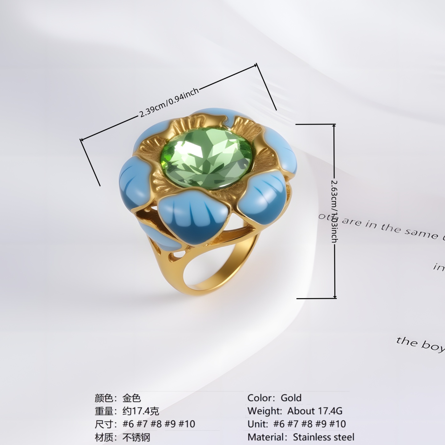 Colorful Gemstone Flower Design Stainless Steel Ring Retro Chic Women Ring | G004497-JinBaoJewerly