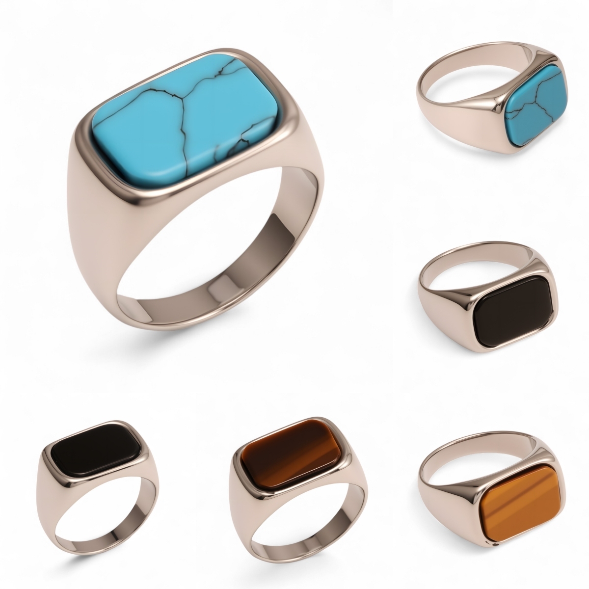 Multicolored Gem - set Square Stainless Steel Ring - Trendy and Personalized Jewelry | XUBLH-AG-JinBaoJewerly