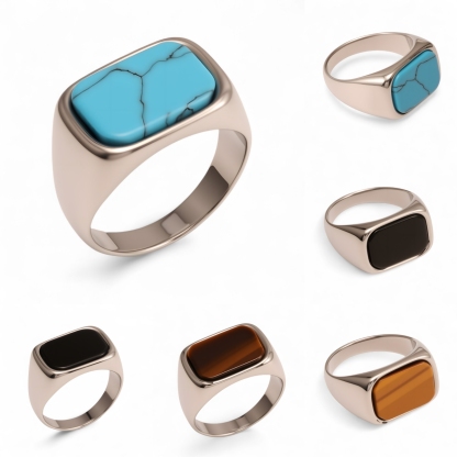 Multicolored Gem - set Square Stainless Steel Ring - Trendy and Personalized Jewelry | XUBLH-AG-JinBaoJewerly