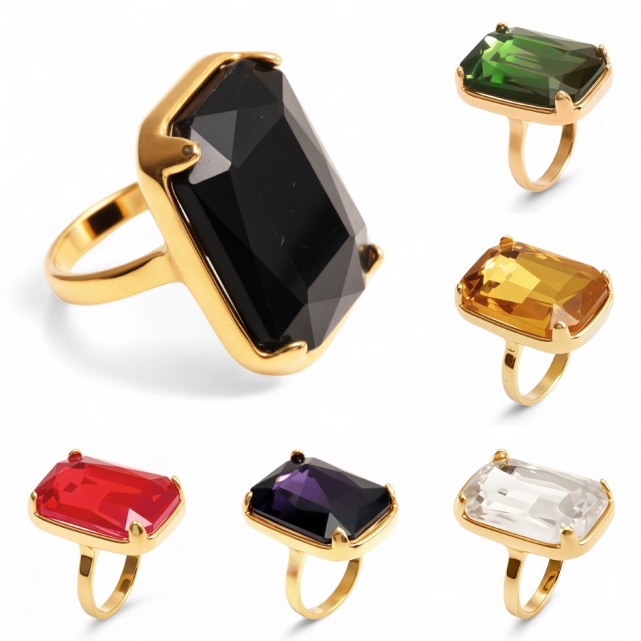 Luxurious Gold - Plated Colorful Gem Rings - Multiple Colors Available Trendy Bands | K002810J