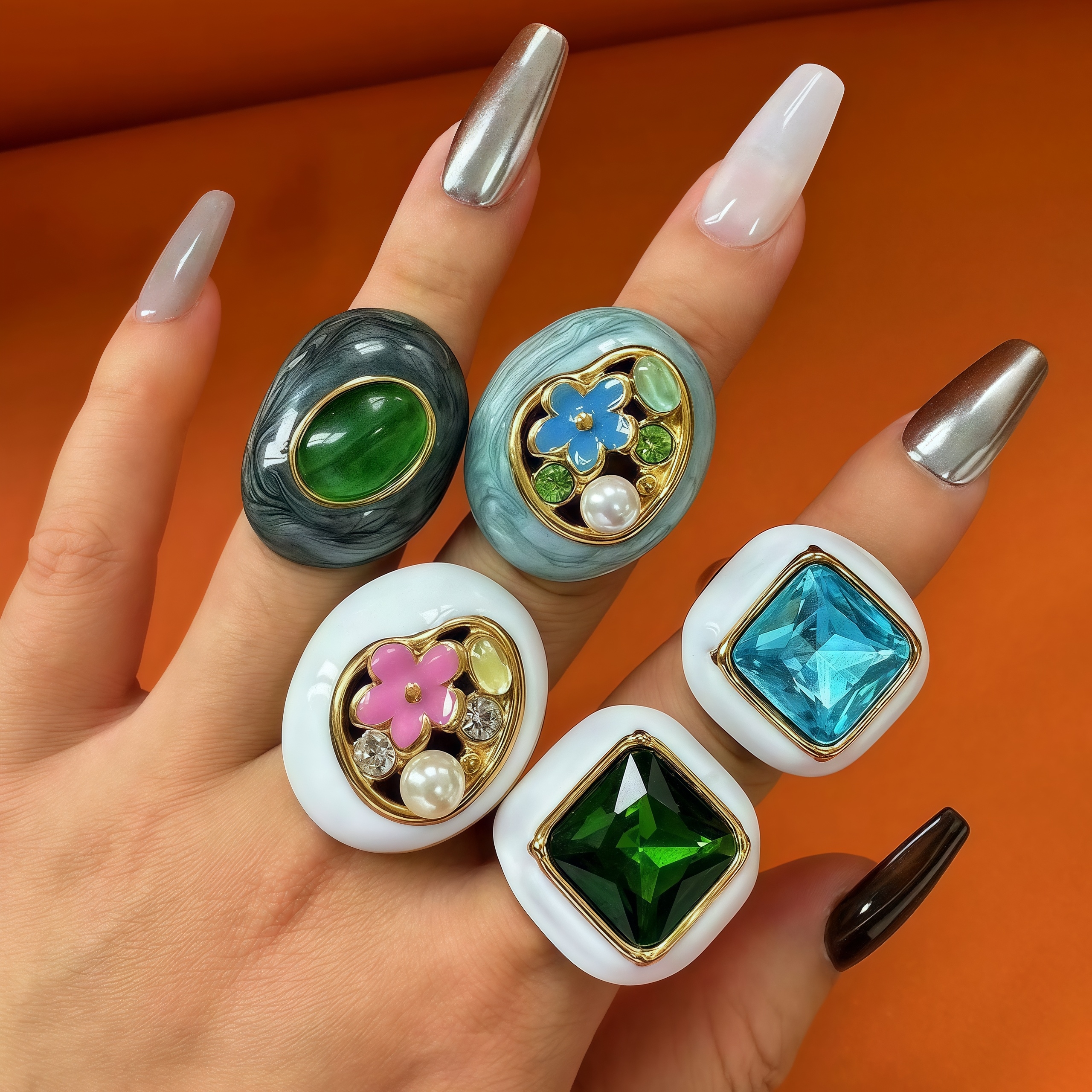 24K Gold PVD Stainless Steel Titanium Flower & Pearl Women's Ring-JinBaoJewerly