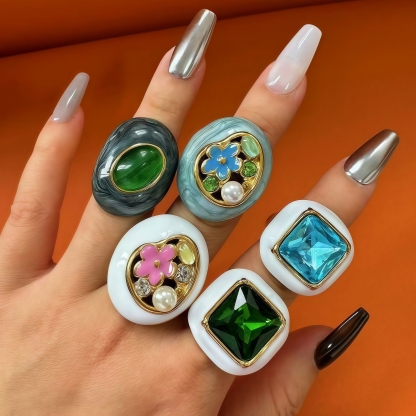 24K Gold PVD Stainless Steel Titanium Flower & Pearl Women's Ring-JinBaoJewerly