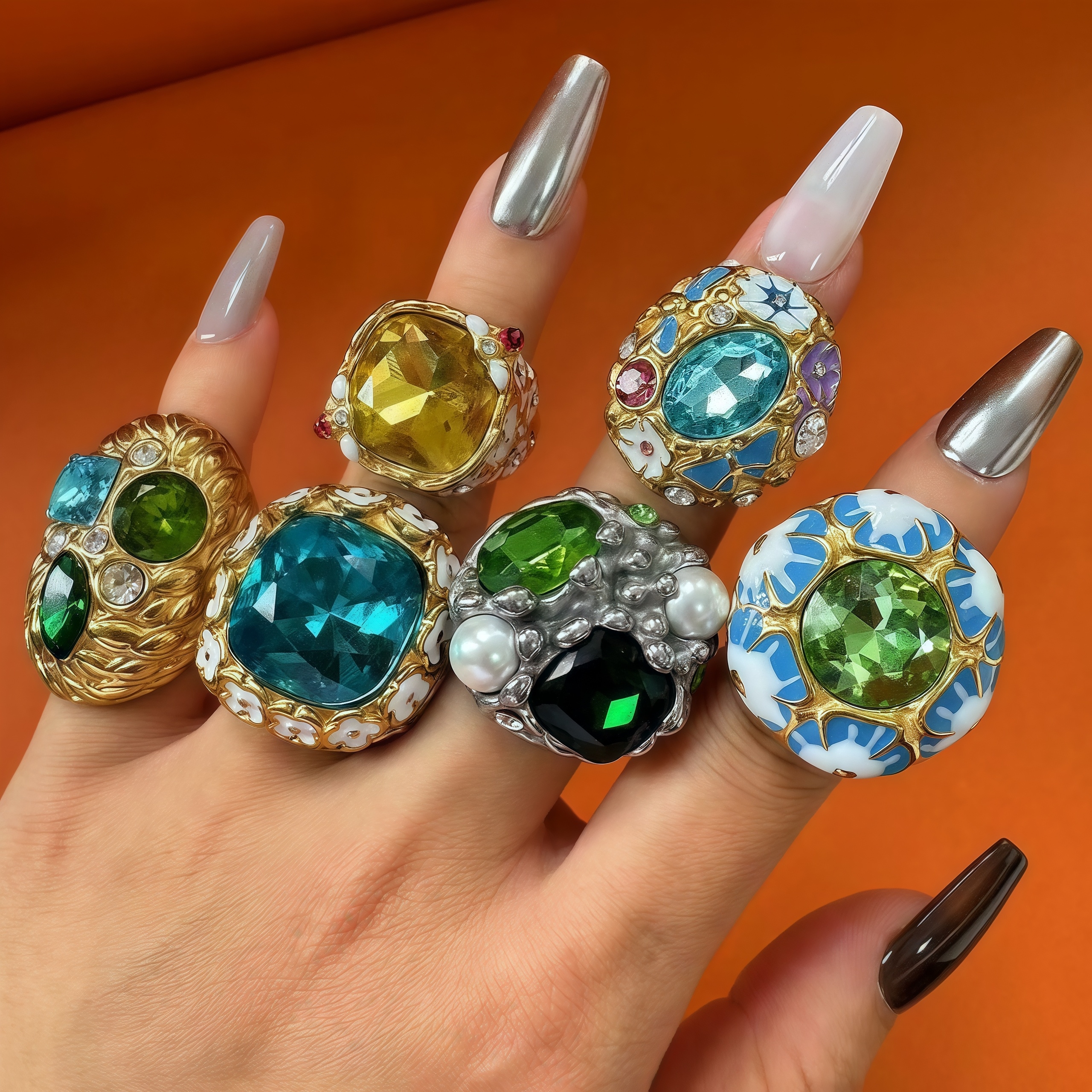 24K Gold PVD Stainless Steel Titanium Gemstone Floral Women's Ring-JinBaoJewerly