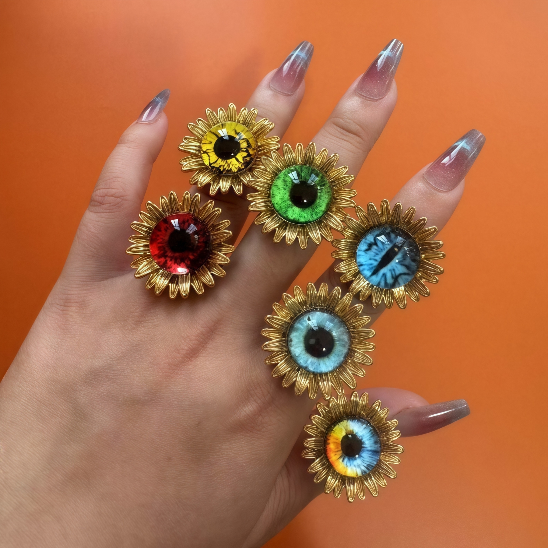 24K Gold-Plating Stainless Steel Colorful Eye Sunflower Trendy Women's Waterproof Ring-JinBaoJewerly