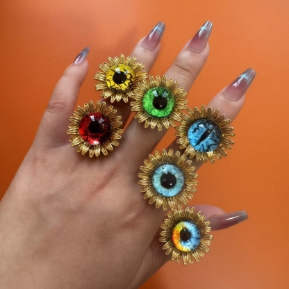 24K Gold-Plating Stainless Steel Colorful Eye Sunflower Trendy Women's Waterproof Ring-JinBaoJewerly