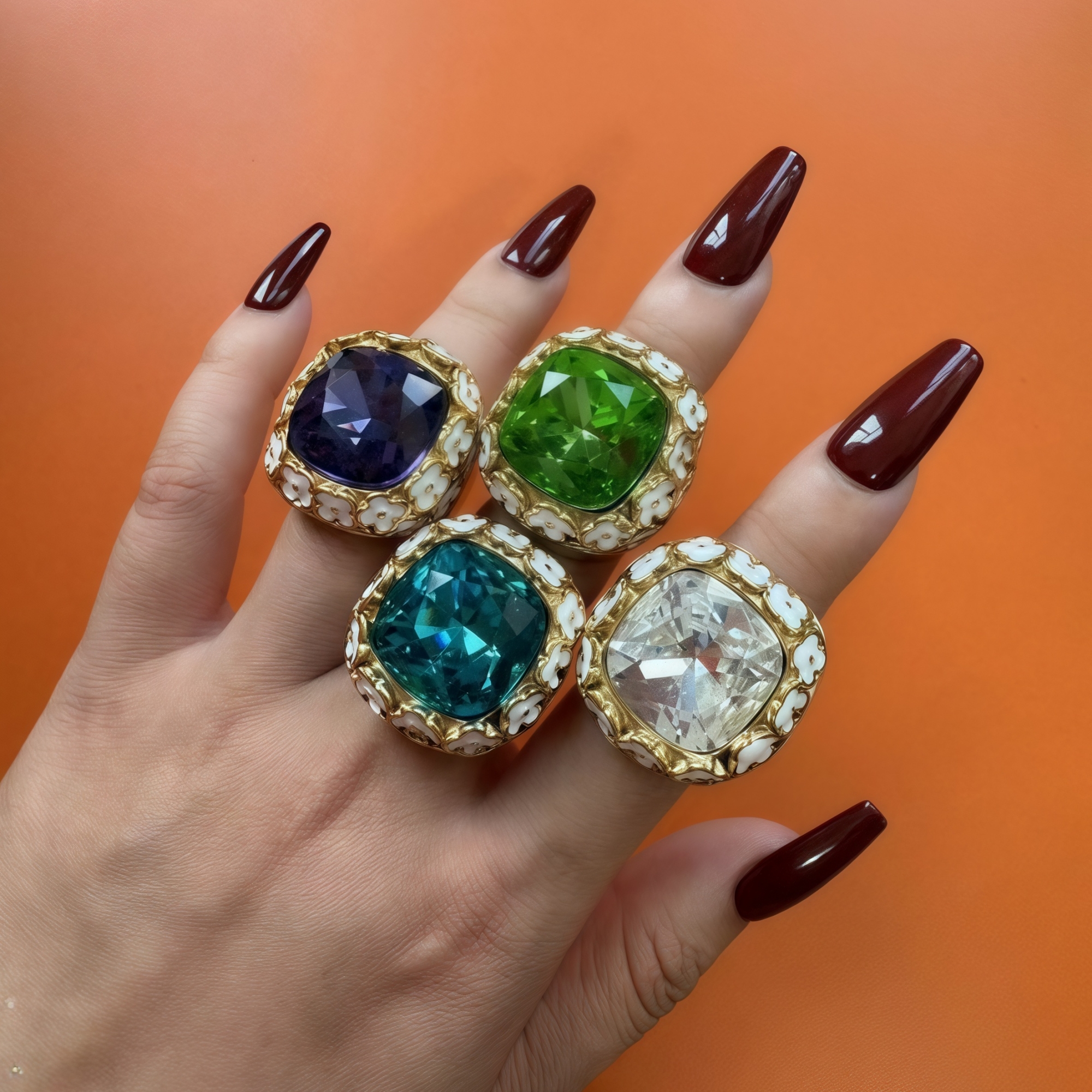 Vintage Inspired Flower Border Stainless Steel Gemstone Ring Women Ring | G004468-JinBaoJewerly