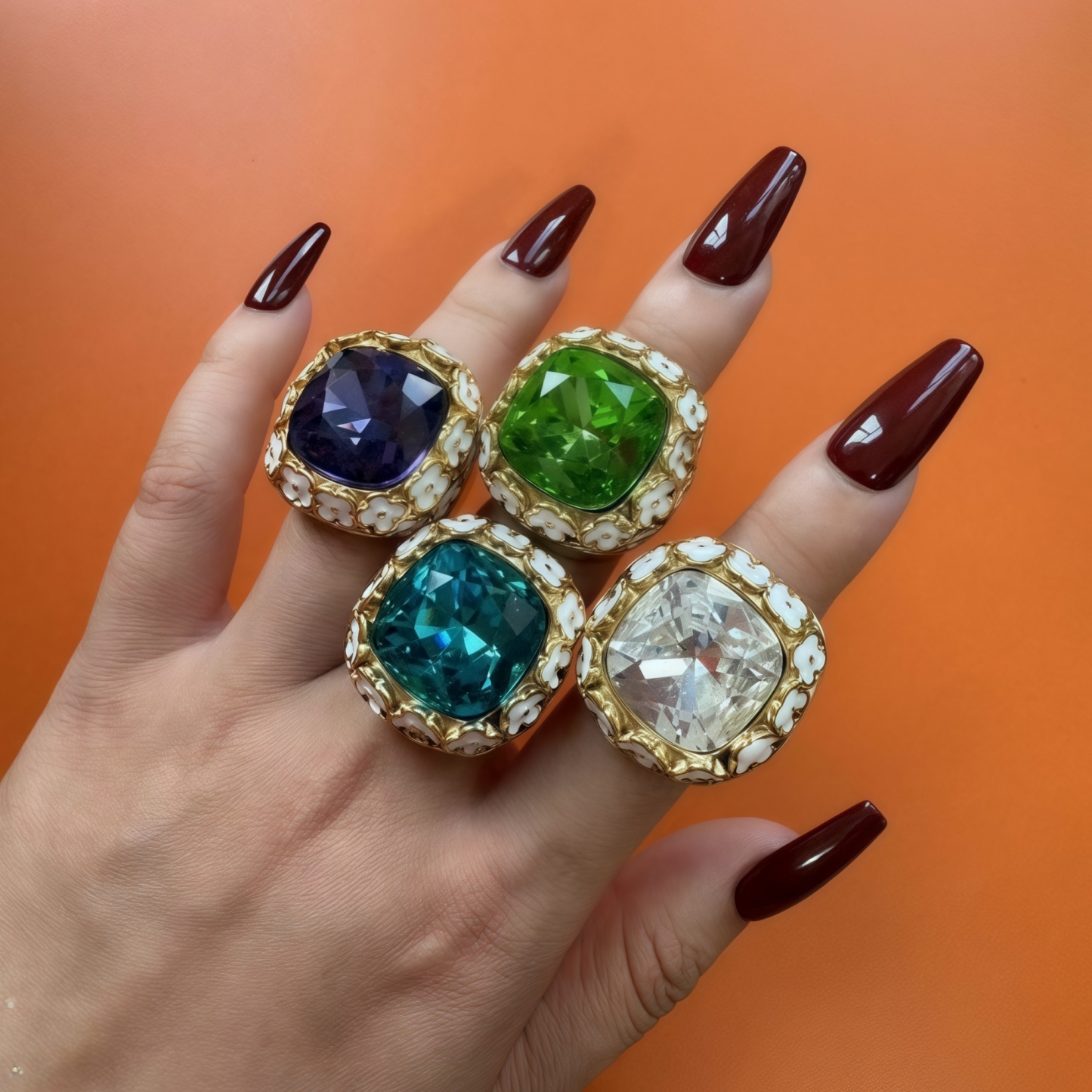 Vintage Inspired Flower Border Stainless Steel Gemstone Ring Women Ring | G004468-JinBaoJewerly