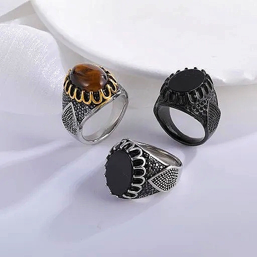 Vintage Gemstone Stainless Steel Ring Men's Classic Fashion Band | YYBL-80-JinBaoJewerly