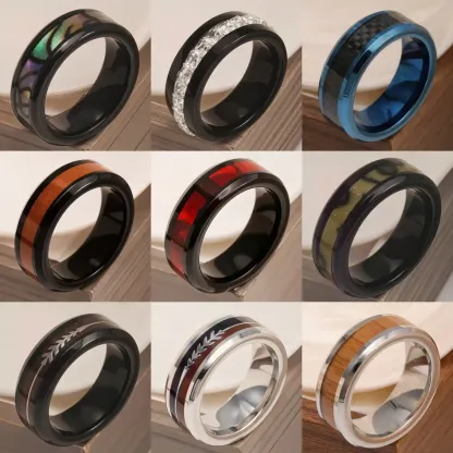 Stainless Steel Vintage Minimalist Design with Handcrafted Inlays Men's Waterproof Ring-JinBaoJewerly