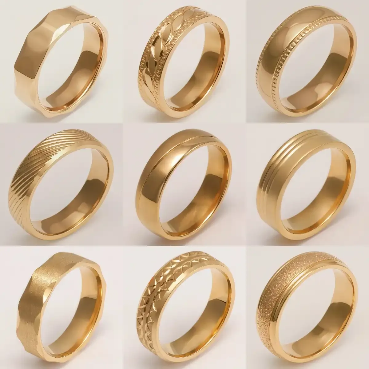 24K Gold-Plating Stainless Steel Retro Pattern Men's Waterproof Ring  6MM-JinBaoJewerly