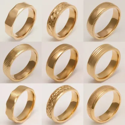 24K Gold-Plating Stainless Steel Retro Pattern Men's Waterproof Ring  6MM-JinBaoJewerly