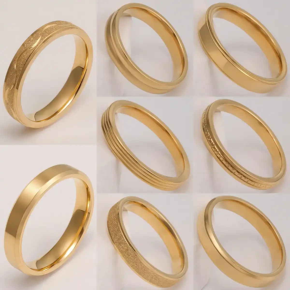 24K Gold-Plating Stainless Steel Personalized Various Crafts Men's Waterproof Ring  4MM-JinBaoJewerly